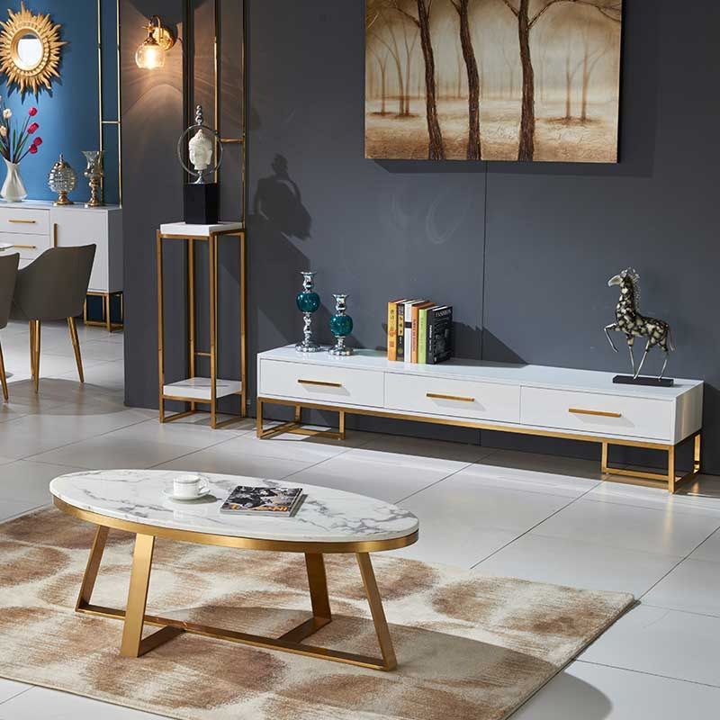 Glam Metal Cross Legs Coffee Table Faux Marble Oval Coffee Table Clearhalo 'Coffee & Accent Tables' 'Coffee Tables' 'coffee_tables' 'furn' 'furn_coffee_tables' 'Furniture' 'Living Room Furniture' 1200x1200_64c4729e-5f57-4d3c-8887-43422ee71608