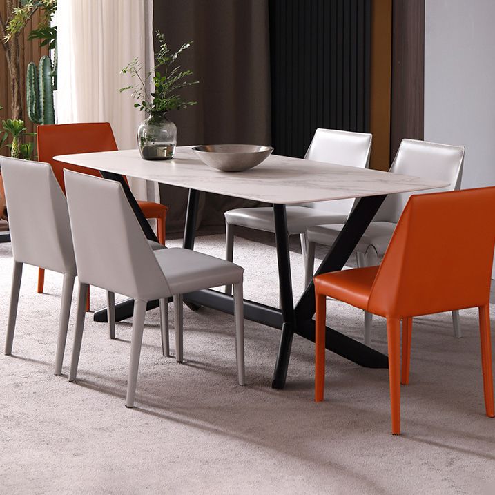 Sillas de comedor sin brazo de cuero sintética silla lateral de comedor moderno