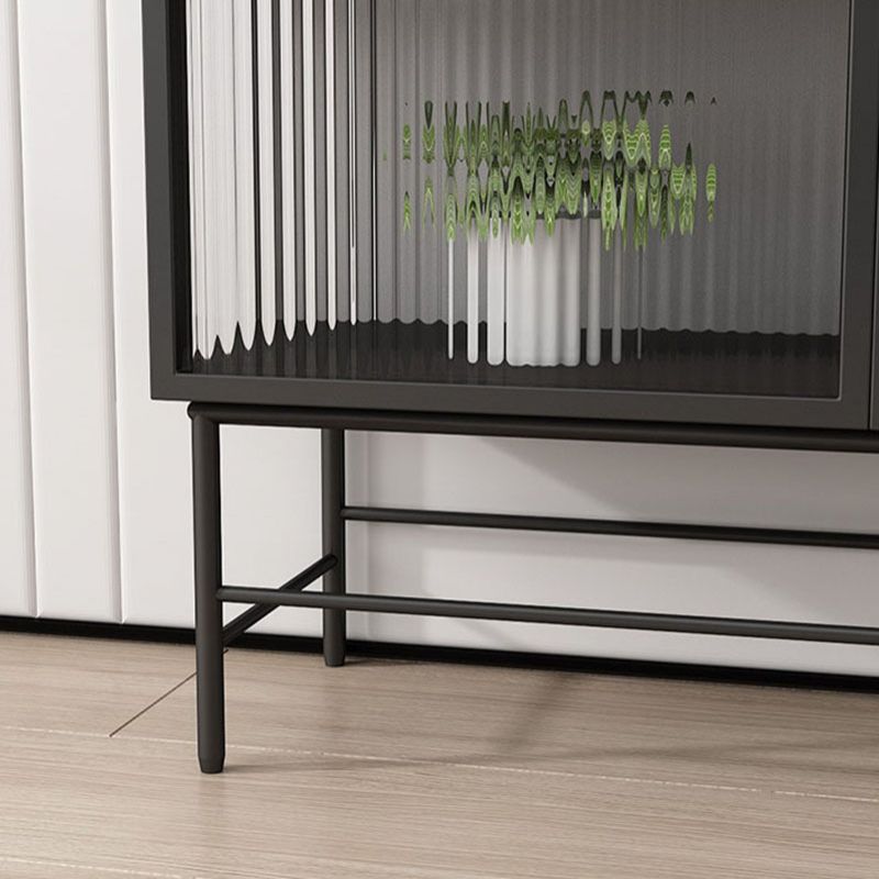 Modern Black Iron Sideboard Glass Doors Cabinets Dining Server for Living Room Clearhalo 'buffet_sideboard' 'Buffets & Sideboards' 'furn' 'furn_buffet_sideboard' 'Furniture' 'furniture_buffet_sideboard' 'Kitchen & Dining Furniture' 1200x1200_64ca0ede-66ab-4559-8f10-d3f15b5c7d75