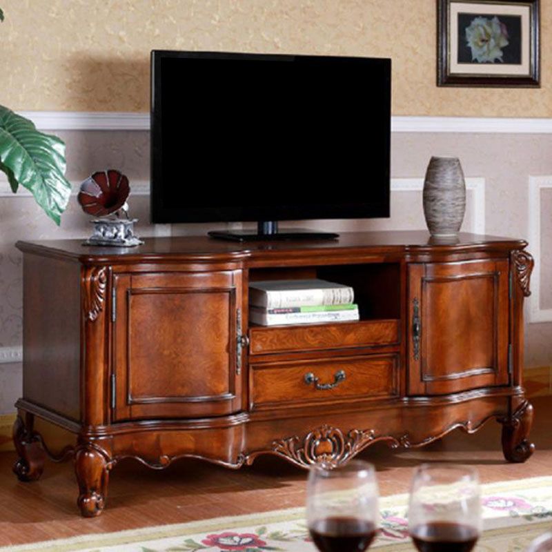 Console TV in legno marrone Console tradizionale TV Home TV con cassetti