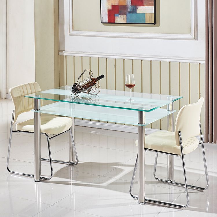Modern Style Glass Kitchen Dining Table Clear Rectangle Table with 4 Legs for Home Use Clearhalo ' dining_table' 'Dining Tables & Seating' 'Dining Tables' 'furn' 'furn_dining_table' 'Furniture' 'furniture_dining_table' 'Kitchen & Dining Furniture' 'kitchen&dining_furn' 'kitchen' 'kitchen_dining_table' 1200x1200_64caf7e4-d80a-4b1d-a414-4ca97831e52d