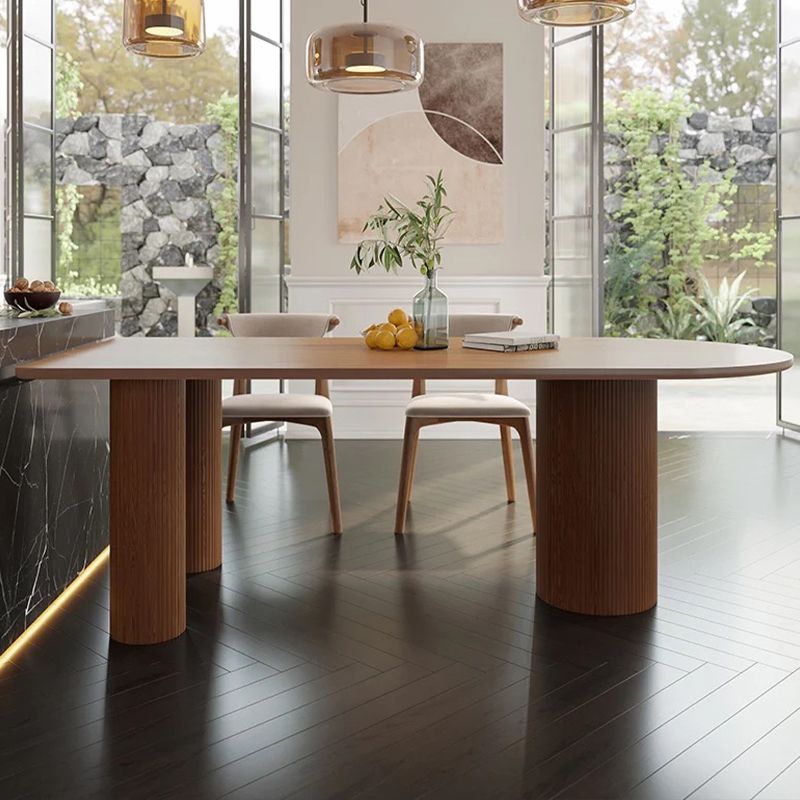 Moderne eenvoudige massieve houten tafel voor restaurant ovale tafel met drie voetstuk