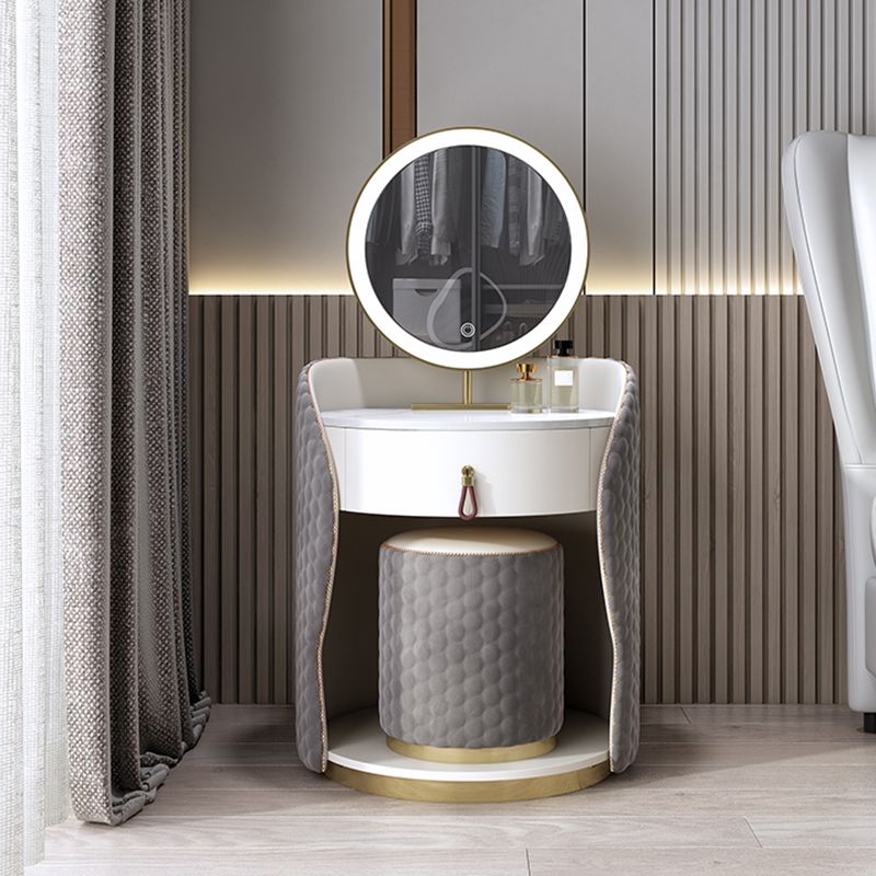 Mesa de tocador de madera y metal Taburada de tocador de cuero sintético
