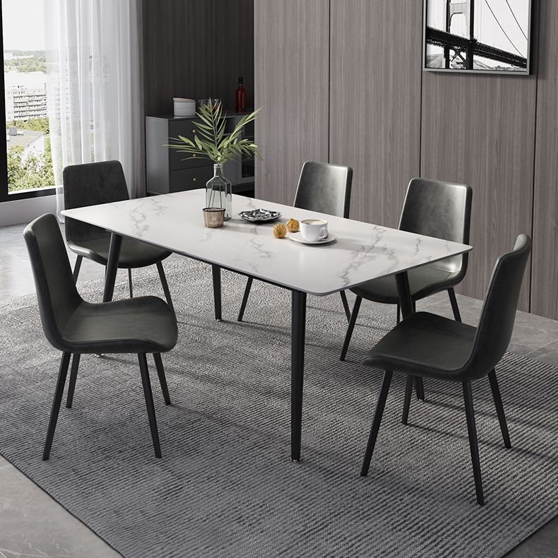 Metal Industrial Rectangle Dining Table Sintered Stone Top Table with Black Legs Clearhalo ' dining_table' 'Dining Tables & Seating' 'Dining Tables' 'furn' 'furn_dining_table' 'Furniture' 'furniture_dining_table' 'Kitchen & Dining Furniture' 'kitchen&dining_furn' 'kitchen' 'kitchen_dining_table' 1200x1200_64ced115-a326-4095-b7cc-7bf01f6b74eb