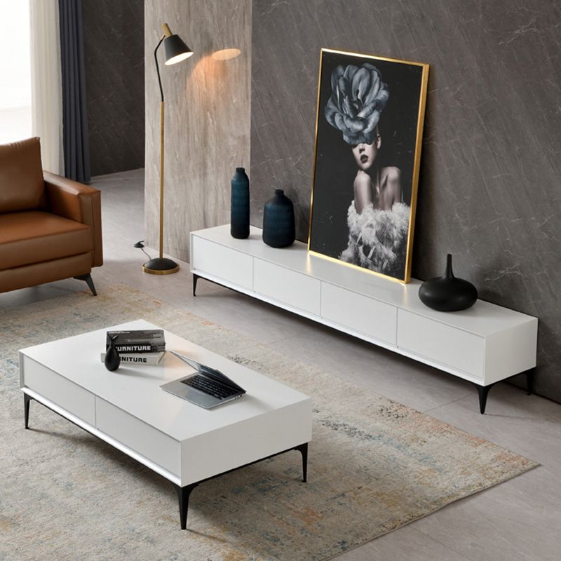 16,5 "H Console TV, bois d'ingénierie 3/4 tiroirs TV Stand en blanc