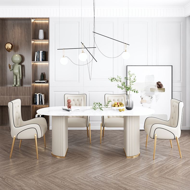 Oval Double Pedestal Contemporary Dining Table White Fixed Table of Sintered Stone Clearhalo ' dining_table' 'Dining Tables & Seating' 'Dining Tables' 'furn' 'furn_dining_table' 'Furniture' 'furniture_dining_table' 'Kitchen & Dining Furniture' 'kitchen&dining_furn' 'kitchen' 'kitchen_dining_table' 1200x1200_64d21402-a4d3-4dfb-87bb-83895314707f