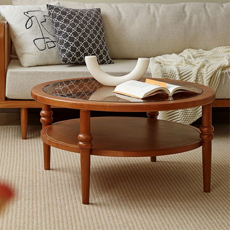 Modern Round Cocktail Table Glass Top Coffee Cocktail Table with Shelf Clearhalo 'Coffee & Accent Tables' 'Coffee Tables' 'coffee_tables' 'furn' 'furn_coffee_tables' 'Furniture' 'Living Room Furniture' 1200x1200_64d44edc-d88d-4930-95d4-d9bdb2195dc8