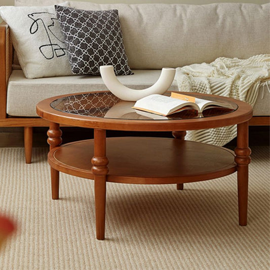 Modern Round Cocktail Table Glass Top Coffee Cocktail Table with Shelf Clearhalo 'Coffee & Accent Tables' 'Coffee Tables' 'coffee_tables' 'furn' 'furn_coffee_tables' 'Furniture' 'Living Room Furniture' 1200x1200_64d44edc-d88d-4930-95d4-d9bdb2195dc8