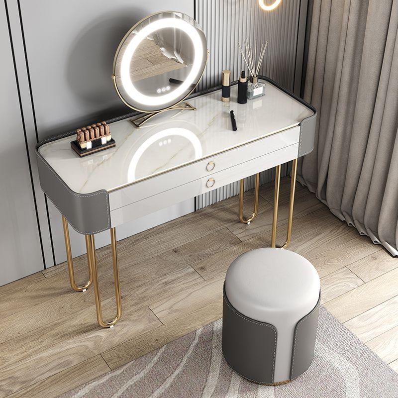 Bedroom Make-up Vanity Luxurious 2-Drawer Vanity Desk with Stool Clearhalo 'Bedroom Furniture' 'furn' 'furn_makeup_vanities' 'Furniture' 'Makeup Vanities' 'makeup_vanities' 1200x1200_64d6e1b6-e1ba-4c03-ae9f-db39c915ba52