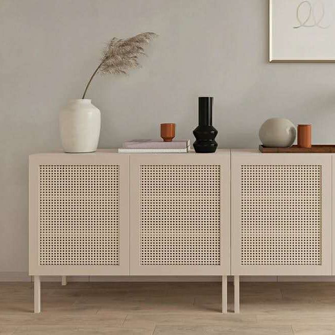 Serveur de buffet de rotin 2 portes serveur de cuisine en bois de 36 pouces de hauteur pour salle à manger