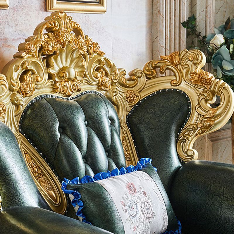 Grüner echtes Ledersofa getuftete Split-Roll-Armarmsofa