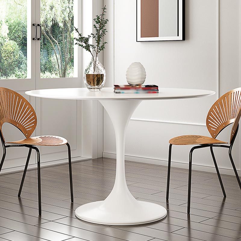 White Modern Round Dining Table Sintered Stone Top Tulip Base Table Clearhalo 'Dining Tables & Seating' 'Dining Tables' 'dining_table' 'furn' 'furn_dining_table' 'Furniture' 'Kitchen & Dining Furniture' 1200x1200_64d9e8c3-b039-4b62-b5df-806c760d0c68