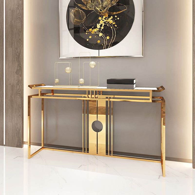 Glam Console Table Marble Accent Table in Gold for Hall , 12 Inch Wide Clearhalo 'Console Tables' 'console_tables' 'Entry & Mudroom Furniture' 'furn' 'furn_console_tables' 'Furniture' 1200x1200_64dd759a-bffc-4dbe-ac6c-1f7be9e9d624