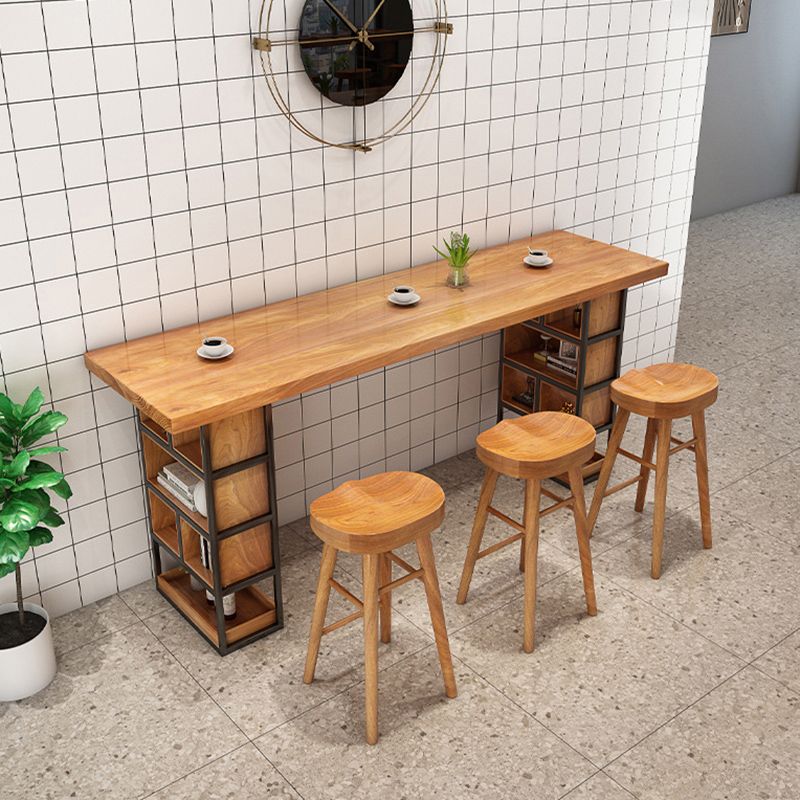 Wood Top Bar Table Modern Double Pedestal Coffee Shop Bar Dining Table with Storage Clearhalo 'Bar Furniture' 'Bar Tables' 'bar_tables' 'furn' 'furn_bar_tables' 'Furniture' 'furniture_bar_tables' 'Kitchen & Dining Furniture' 1200x1200_64dd94b8-2242-4257-a2c7-9acc067095f5