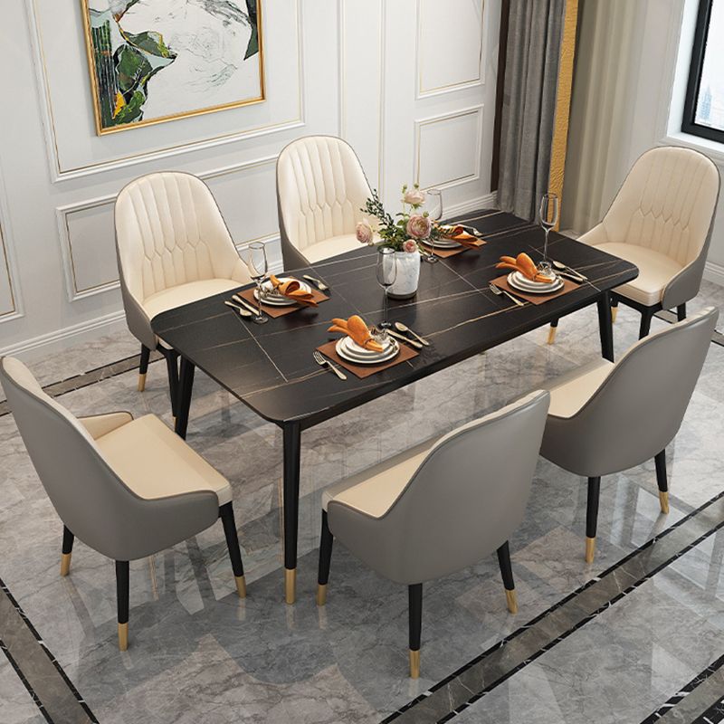 Stone Top Dining Table Contemporary Rectangle Table with 4 Metal Legs in Black Clearhalo 'Dining Tables & Seating' 'Dining Tables' 'dining_table' 'furn' 'furn_dining_table' 'Furniture' 'furniture_dining_table' 'Kitchen & Dining Furniture' 1200x1200_64e0999f-a697-4026-a2c7-a5c1b07a5298