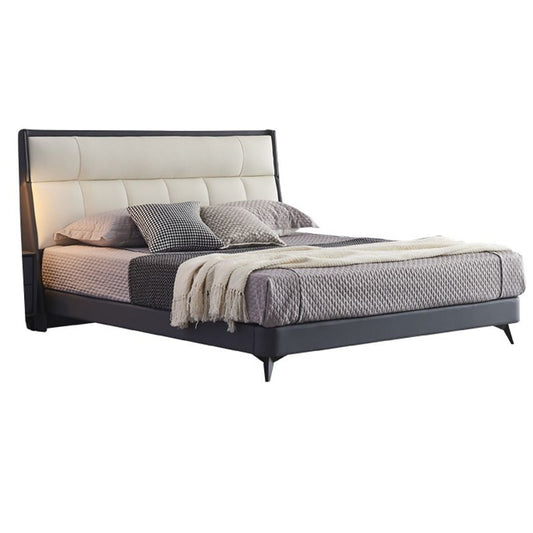 Moderne Kiefernholz Standard Bett echtes Ledertafelbett gepolstertes Kopfteil gepolstert