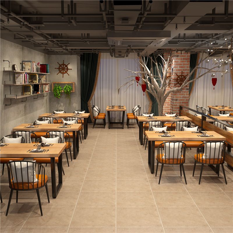 Rectangle Industrial Solid Wood Dining Room Set Double Pedestal Table Dining Table Sets Clearhalo 'Dining Room Sets' 'Dining Tables & Seating' 'dining_room_set' 'furn' 'furn_dining_room_set' 'Furniture' 'furniture_dining_room_set' 'Kitchen & Dining Furniture' 'kitchen&dining_furn' 'kitchen' 1200x1200_64ebc9f2-f0c8-45ca-8cde-2c0724ed9d2d