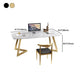 Glam Marble Rectangular Office Desk with Metal Legs White Writing Desk