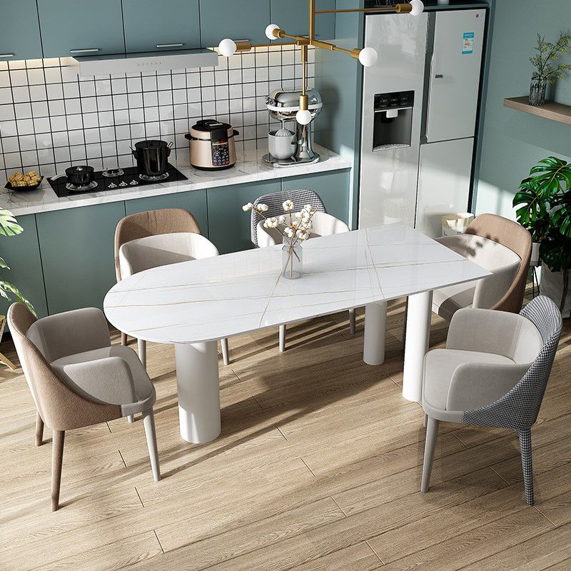 Modern Stone Top Oval Dinette Table Wood Tripod Base Dining Table in White Clearhalo 'Dining Tables & Seating' 'Dining Tables' 'dining_table' 'furn' 'furn_dining_table' 'Furniture' 'furniture_dining_table' 'Kitchen & Dining Furniture' 'kitchen' 'kitchen_dining_table' 1200x1200_64ecade9-de1c-4c2e-96b8-16ed2b389798