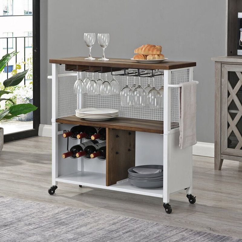 Modern Open Storage Kitchen Trolley Rolling Prep Table with Wine Storage Clearhalo 'furn' 'furn_kitchen_islands_carts' 'Furniture' 'Kitchen & Dining Furniture' 'Kitchen Islands & Carts' 'kitchen_islands_carts' 1200x1200_64edac4e-ace4-44e2-b326-d5e8e3c2eada