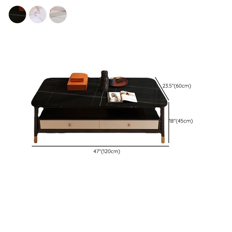 2 - Drawer and 1 - Shelf Coffee Table Rectangular Slate 4 Legs Cocktail Table Clearhalo 'Coffee & Accent Tables' 'Coffee Tables' 'coffee_tables' 'furn' 'furn_coffee_tables' 'Furniture' 'Living Room Furniture' 1200x1200_64ee7fad-e589-4357-a8b2-4e5658709b92