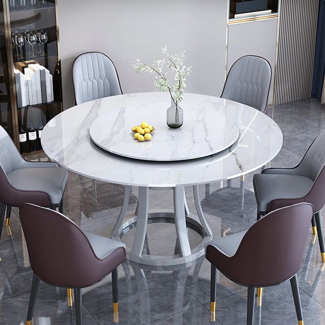 Round Sintered Stone Dining Table Modern Turntable Furniture with Solid Wood Pedestal Base Clearhalo 'Dining Tables & Seating' 'Dining Tables' 'dining_table' 'furn' 'furn_dining_table' 'Furniture' 'Kitchen & Dining Furniture' 1200x1200_64ef94a9-fa24-4e7f-b454-b610d9ee7537