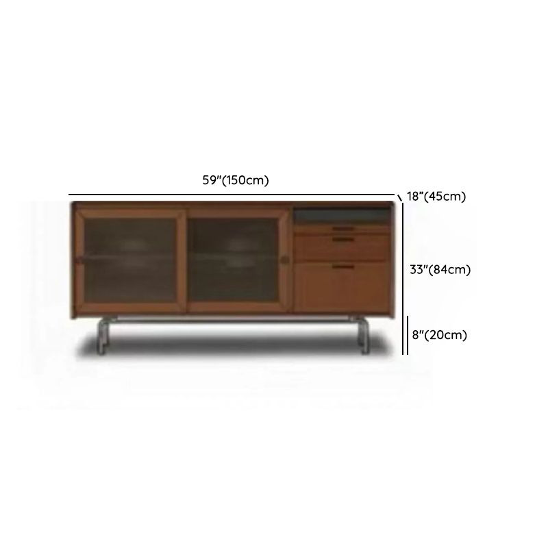 Moderna mesa del aparador de 2 cavadores Credenza de madera maciza de pino marrón con puerta de vidrio