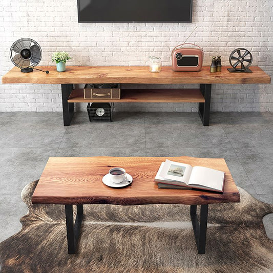 Pine Wood Wood 1-Shelf TV Stand industriale a 2 livelli da 17,72 "H TV