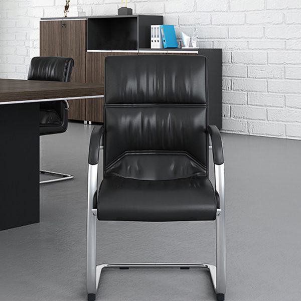 Contemporary Desk Chair Black Leather No Wheels Office Chair Clearhalo 'furn' 'furn_office_chair' 'Furniture' 'Office Chairs' 'Office Furniture' 'office_chair' 1200x1200_64f9b0c1-f9fa-4ba1-89e0-083dbb6bca2b