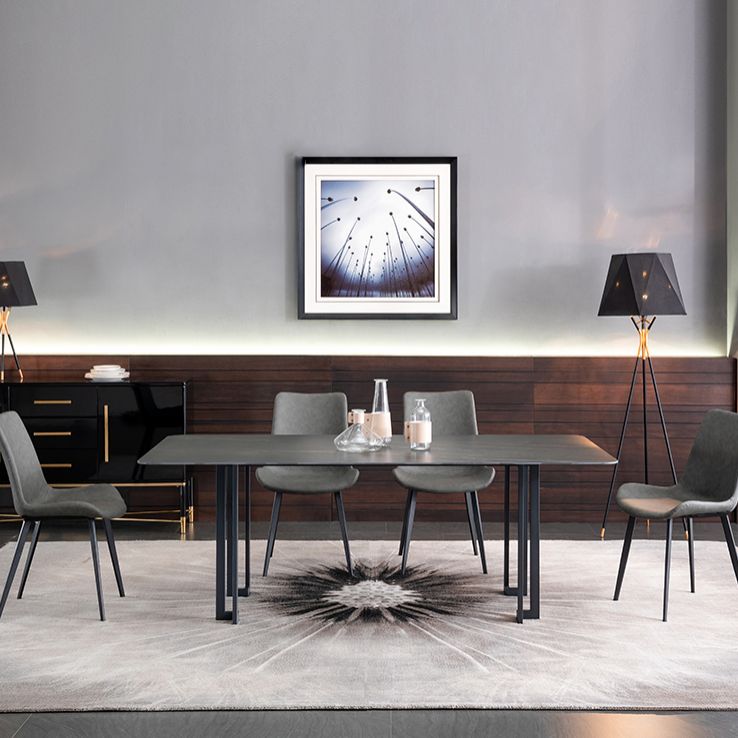 Modern Dining Table Set 1/4/5/9 Pcs Black Sintered Stone Dining Table with Armless Chairs Clearhalo 'Dining Room Sets' 'Dining Tables & Seating' 'dining_room_set' 'furn' 'furn_dining_room_set' 'Furniture' 'Kitchen & Dining Furniture' 1200x1200_64fa985f-400a-42c5-966a-33b81bafbf0a