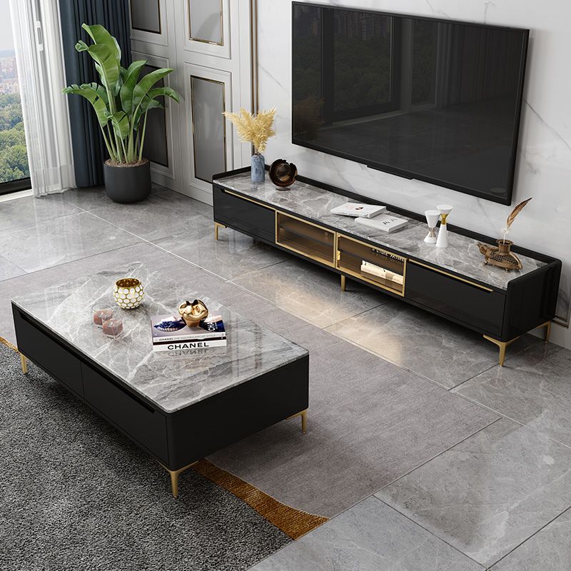 Gabinete de televisión de almacenamiento de TV de piedra estilo glam.
