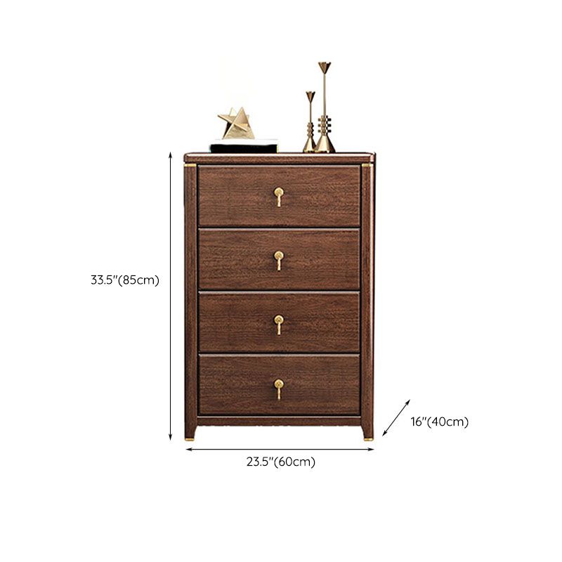 Commode de rangement en bois de noyer Glam Commode de chambre à coucher en marron avec tiroirs