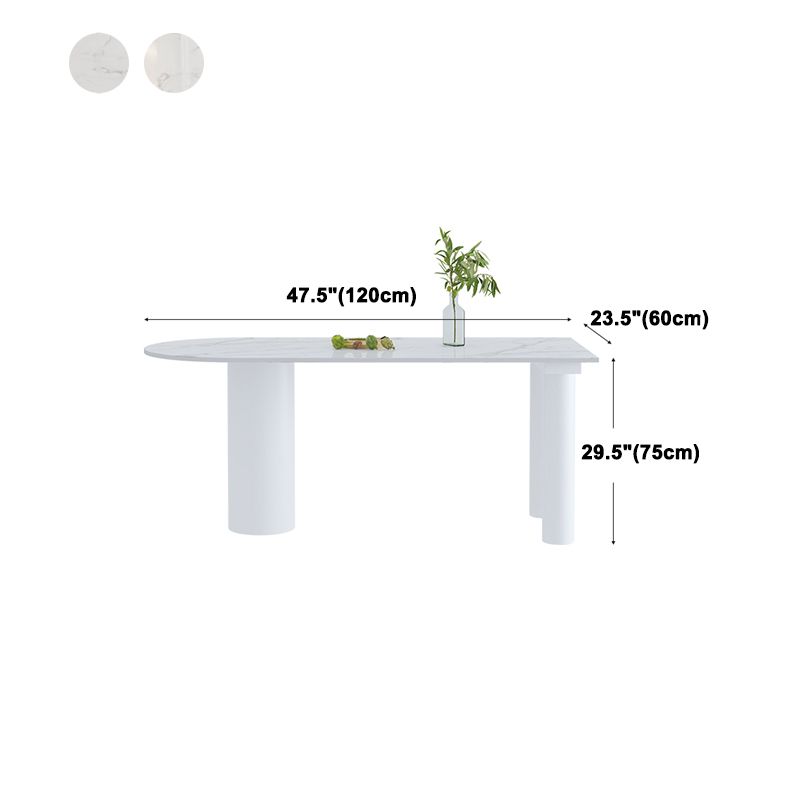Simple Stone Top Table for Restaurant Oval Table with Three White Pedestal Clearhalo 'Dining Tables & Seating' 'Dining Tables' 'dining_table' 'furn' 'furn_dining_table' 'Furniture' 'Kitchen & Dining Furniture' 1200x1200_64fe44d3-db9a-48b4-83a3-76bb8c783866