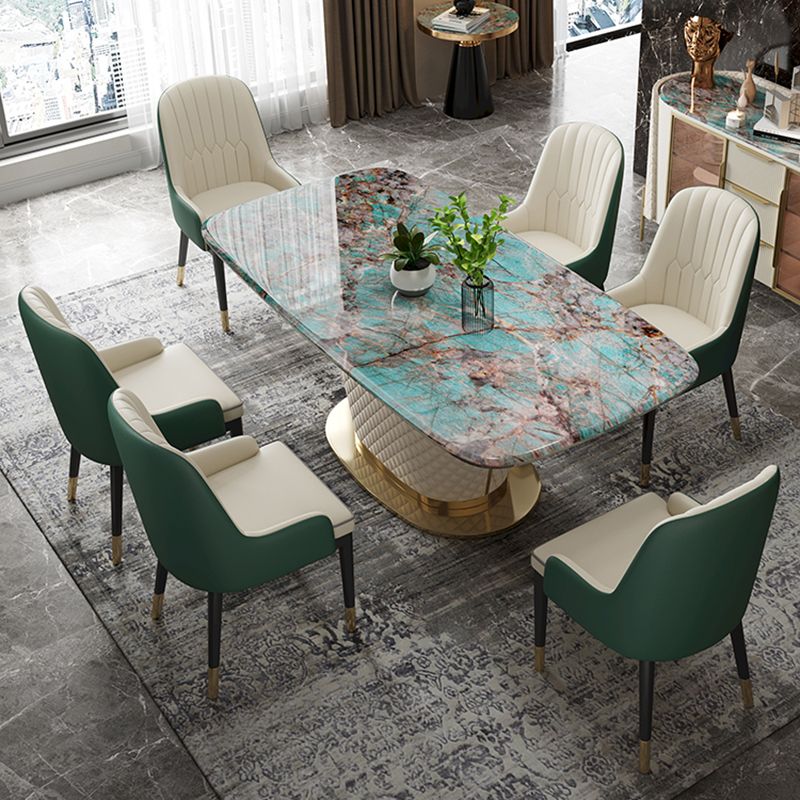 Rectangle Pedestal Dinette Table Traditional Luxury Faux Marble Dinner Room Table Clearhalo 'Dining Tables & Seating' 'Dining Tables' 'dining_table' 'furn' 'furn_dining_table' 'Furniture' 'Kitchen & Dining Furniture' 1200x1200_64feb803-e61e-4788-84f0-015b1b15fcc1