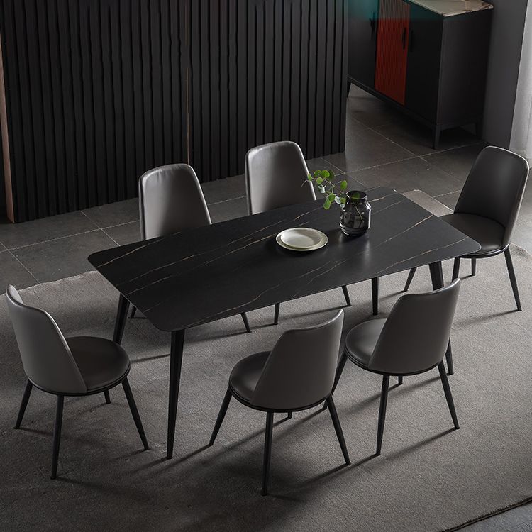 Contemporary Dining Table Set 1/4/5/7 Pcs Black Sintered Stone Top Table with Side Chairs Clearhalo 'Dining Room Sets' 'Dining Tables & Seating' 'dining_room_set' 'furn' 'furn_dining_room_set' 'Furniture' 'Kitchen & Dining Furniture' 1200x1200_650111c9-a907-472f-ad63-0c8cd4051208