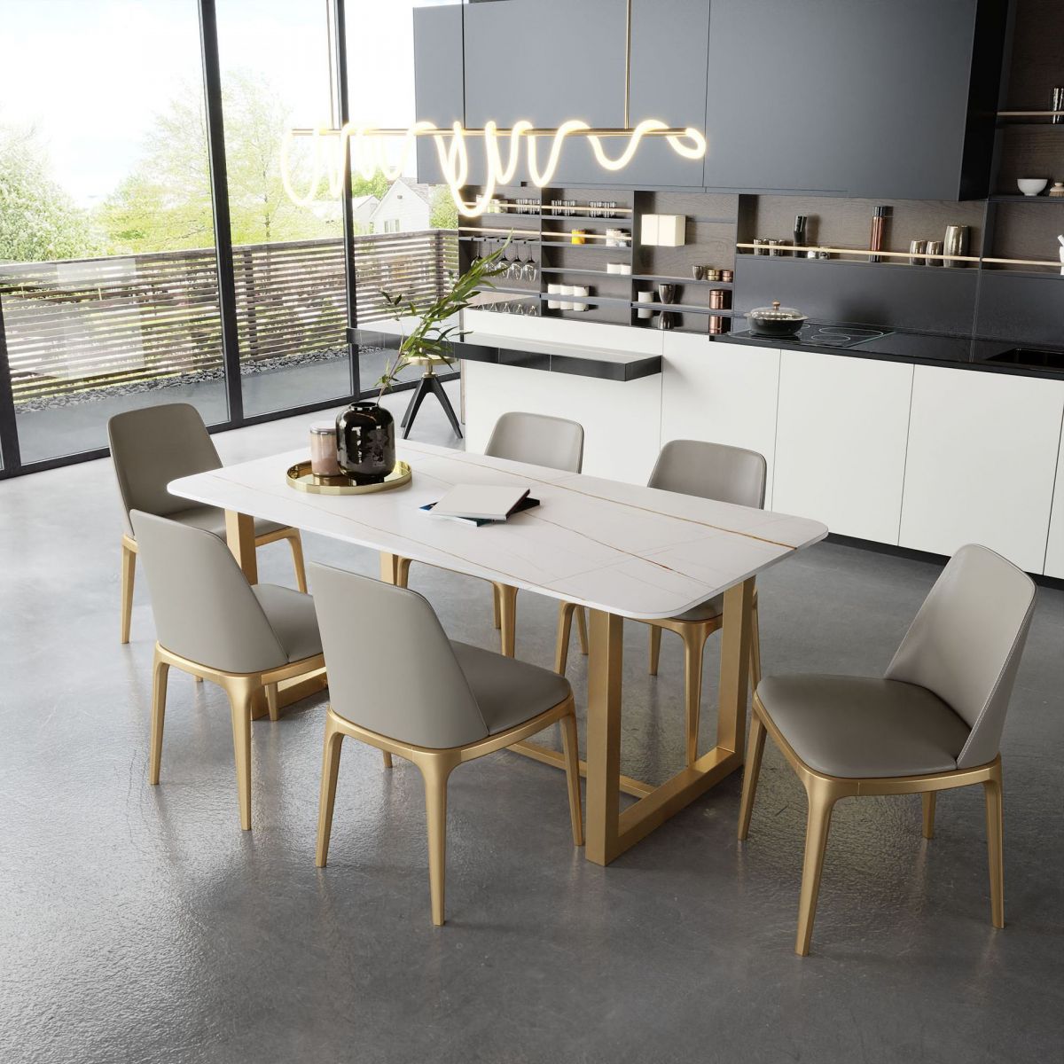 Glam Stone Dining Table Set pour la maison 1/2/5/7 pièces