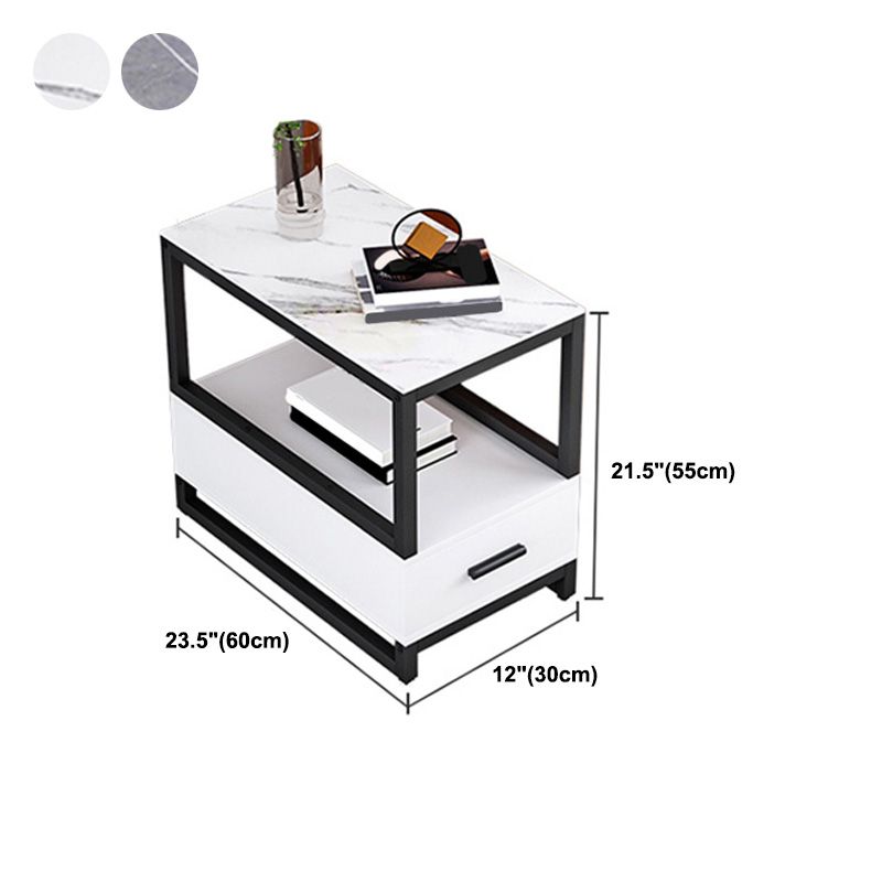 1ドロワー1シェルフエンドテーブルモダン21.65 "背の高い石のサイドテーブル