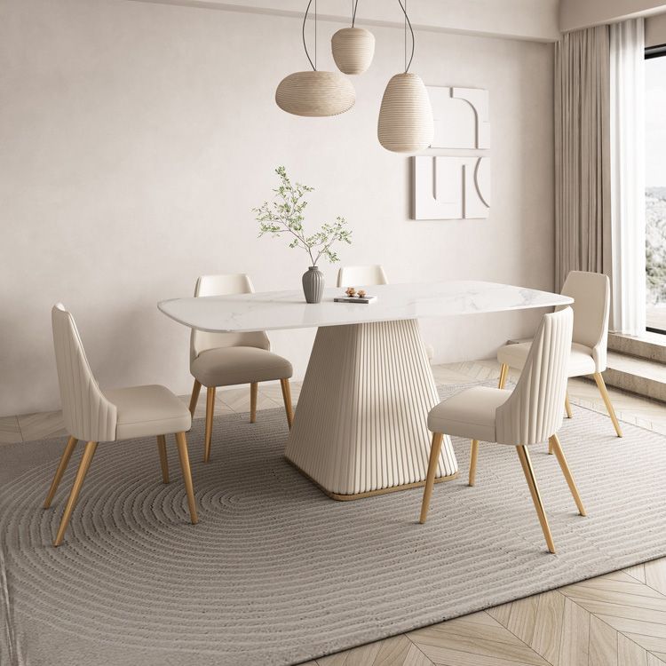 Modern Style Sintered Stone Table Dining Rectangle Table with Metal Legs for Home