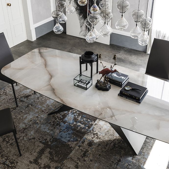 Rectangle Dining Table Industrial Stone Top Dining Table with Stainless Steel Base Clearhalo 'Dining Tables & Seating' 'Dining Tables' 'dining_table' 'furn' 'furn_dining_table' 'Furniture' 'furniture_dining_table' 'Kitchen & Dining Furniture' 'kitchen' 'kitchen_dining_table' 1200x1200_65077856-24cc-42dd-81d5-ebe423f07985