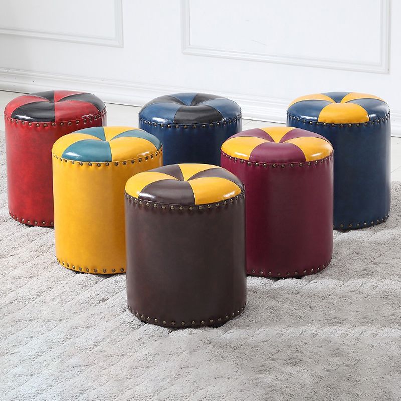 Modern Round Ottoman Color Block Leather Round Ottoman With Nailhead Trim Clearhalo 'furn' 'furn_ottomans_poufs' 'Furniture' 'Living Room Furniture' 'Ottomans & Poufs' 'ottomans_poufs' 1200x1200_65080cde-6b5f-43e3-ba6a-17d3bb0cc2fb