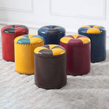 Modern Round Ottoman Color Block Leather Round Ottoman With Nailhead Trim Clearhalo 'furn' 'furn_ottomans_poufs' 'Furniture' 'Living Room Furniture' 'Ottomans & Poufs' 'ottomans_poufs' 1200x1200_65080cde-6b5f-43e3-ba6a-17d3bb0cc2fb