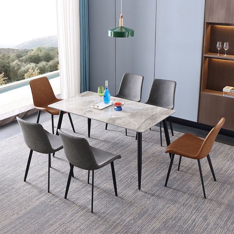 Black Metal Frame Industrial Rectangle Dining Table Sintered Stone Table for Home Clearhalo 'Dining Tables & Seating' 'Dining Tables' 'dining_table' 'furn' 'furn_dining_table' 'Furniture' 'Kitchen & Dining Furniture' 1200x1200_650d7880-2fe0-428c-8eb2-fef2a3ee1b7c