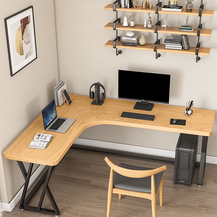 Modern Wooden Office Desk L-Shaped Home Desk with Metal Base Clearhalo 'Furniture' 'furniture_office_desk' 'Office Desks' 'Office Furniture' 'office_desk' 1200x1200_6510222e-592b-410b-932a-4eb37bf85fc7
