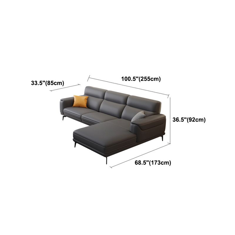 Modern Tufted Tight Back Genuine Leather Sectionals, 36" Sectional Sofa in Kingston Gray Clearhalo 'furn' 'furn_sectionals' 'Furniture' 'Living Room Furniture' 'Sectionals' 1200x1200_651155c4-27c2-4e7c-a1b8-fda260d6ec7a
