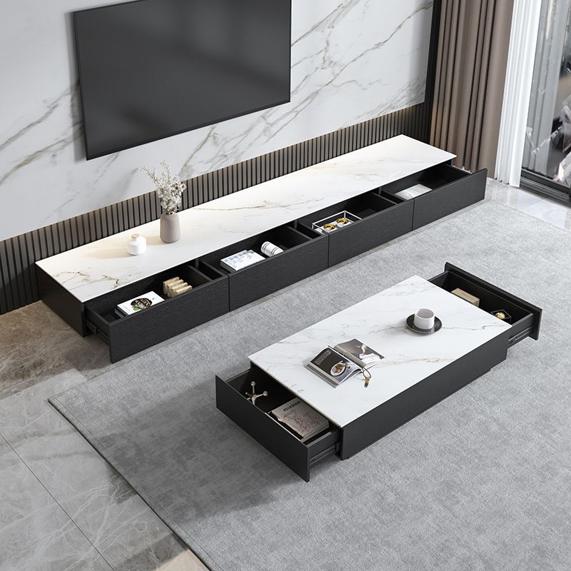 Contemporary Stone TV Stand White & Black TV Media Console with Drawers for Living Room Clearhalo 'furn' 'furn_tv_stands_entertainment_centers' 'Furniture' 'Living Room Furniture' 'TV Stands & Entertainment Centers' 'TV Stands & Media Storage Furniture' 'tv_stands_entertainment_centers' 1200x1200_65130f24-f1c6-454e-8085-d09b3c4e4a5c