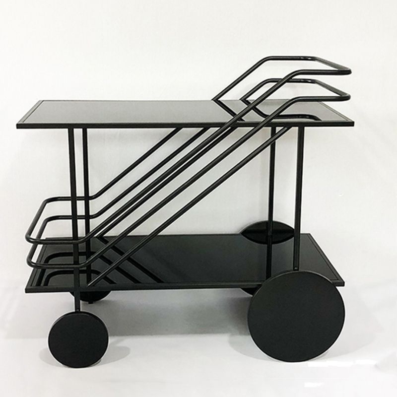 Table de préparation moderne en verre roulant ouvrir un chariot de cuisine rectangulaire
