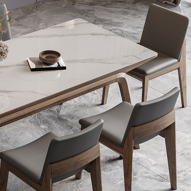 White Mid-Century Dining Table Stone Top Table with Wooden Frame Clearhalo 'Dining Tables & Seating' 'Dining Tables' 'dining_table' 'furn' 'furn_dining_table' 'Furniture' 'Kitchen & Dining Furniture' 1200x1200_65169bfa-c0ee-4988-8b7b-b1c5520fd972
