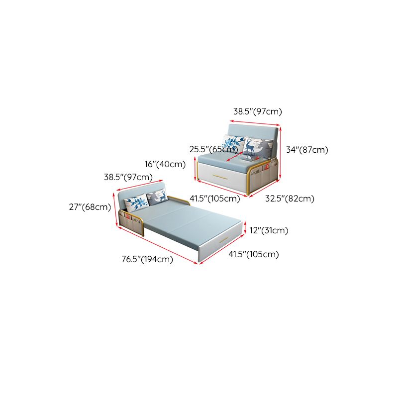 グラムラウンドアーム布団フレームボンドレザーブルースリーパーソファ