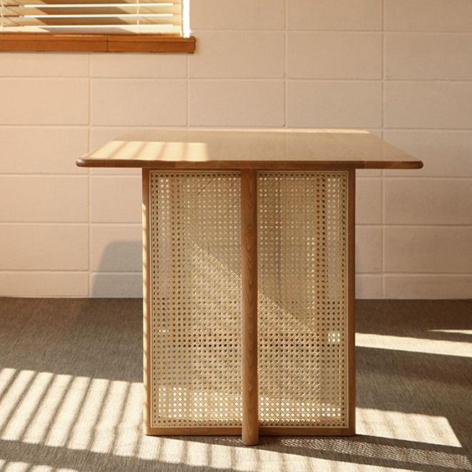 Rectangle Wooden Table Modern Red Oak Table in Nature with Double Pedestal Clearhalo ' dining_table' 'Dining Tables & Seating' 'Dining Tables' 'furn' 'furn_dining_table' 'Furniture' 'furniture_dining_table' 'Kitchen & Dining Furniture' 'kitchen&dining_furn' 'kitchen' 'kitchen_dining_table' 1200x1200_65176e0a-3a27-49e8-bf1a-755fee760c87