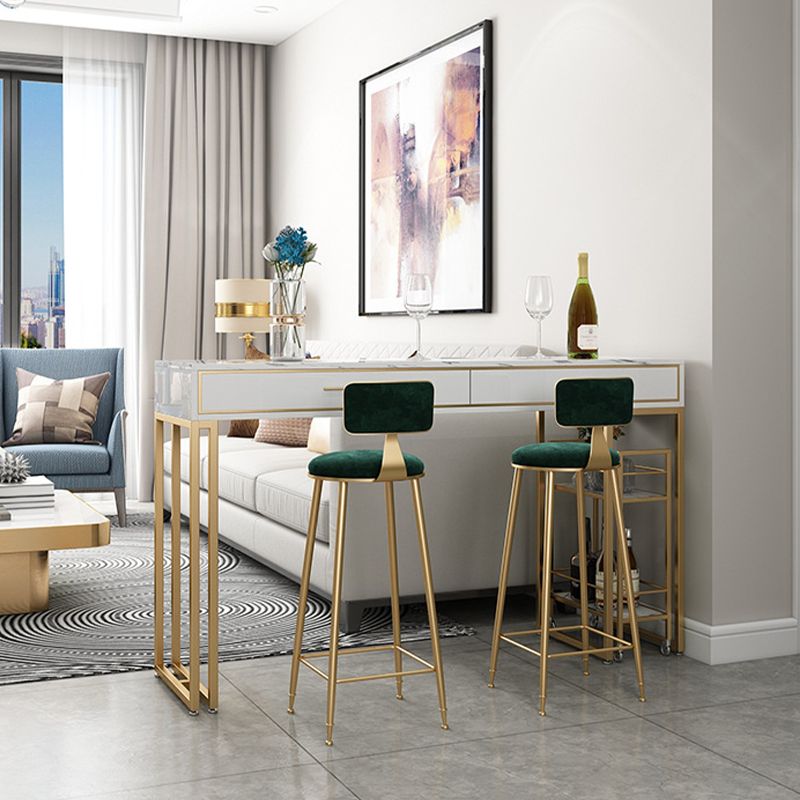 Rectangle Top Table Pub Height Dining Table with Gold Base for Bar Clearhalo 'Bar Furniture' 'Bar Tables' 'bar_tables' 'furn' 'furn_bar_tables' 'Furniture' 'Kitchen & Dining Furniture' 1200x1200_651eff15-0033-4bce-bc8f-1ad312fd848a